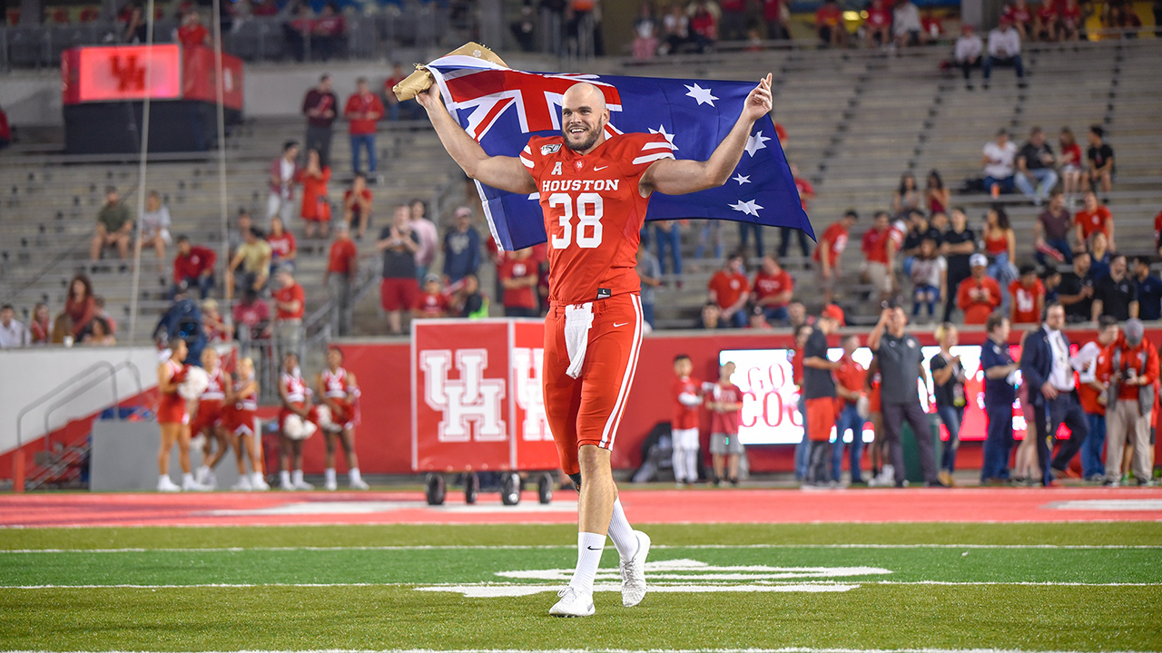 Dane Roy of the University of Houston with the Australian flag